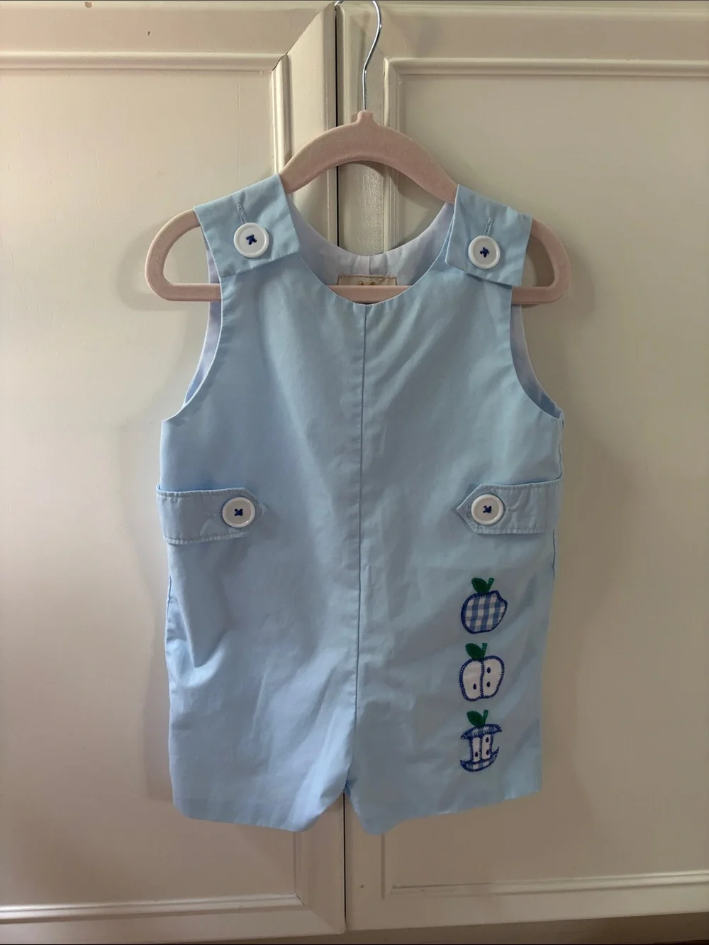 The Beaufort Bonnet Company Light Blue Boys Apple Appliqué One-Piece
